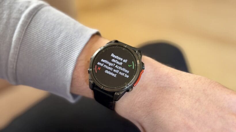 option to confirm restore all settings garmin fenix 8