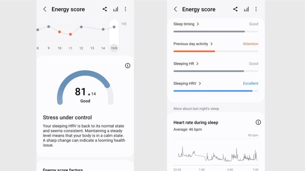 My Energy Score from testing | Credit: Wareable
