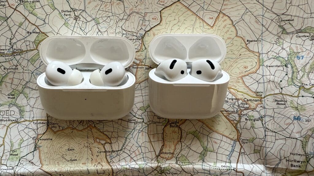 AirPods Pro 2 (left) and AirPods 4 (right)