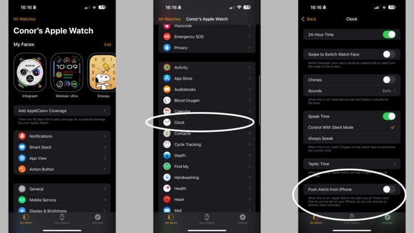 Apple Watch alarm push alerts