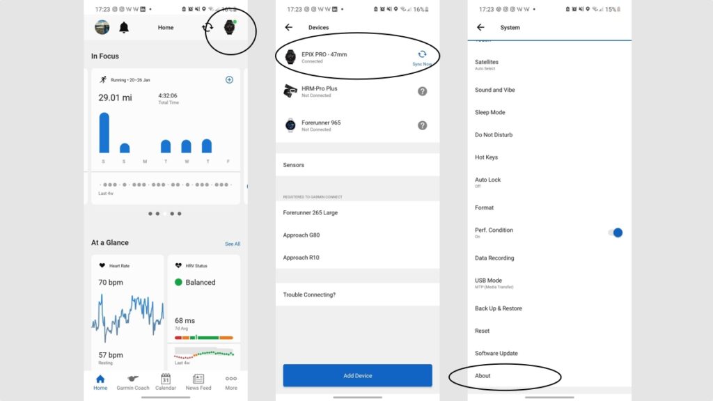 How to check Garmin software version