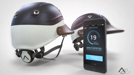 This smart polo helmet features a built-in crash sensor