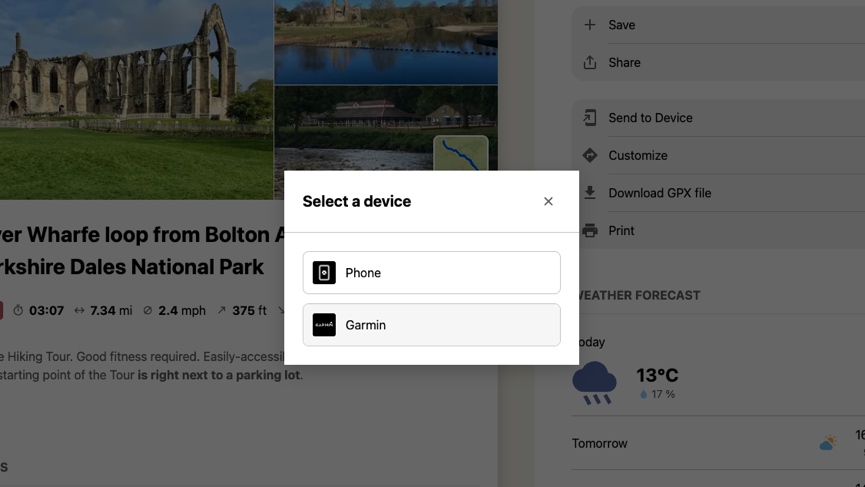 Komoot send to Garmin watch