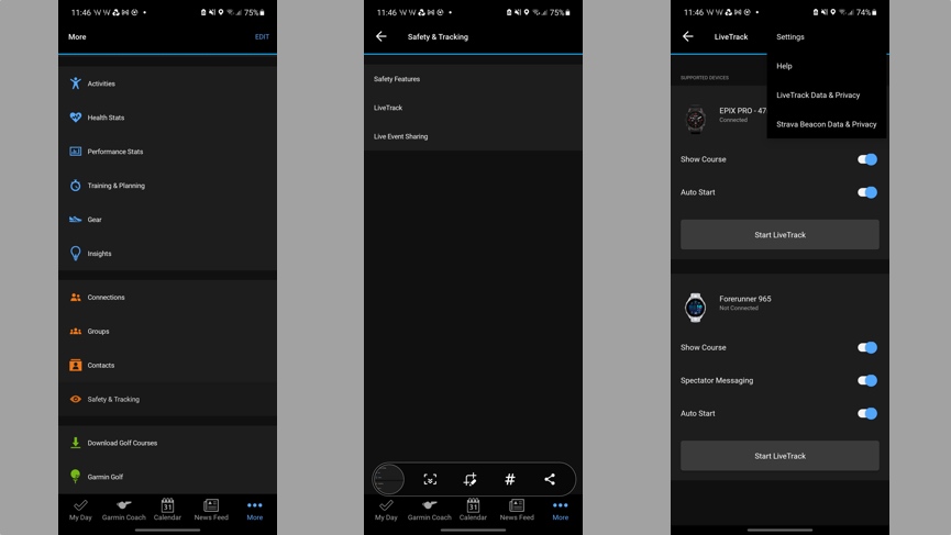 garmin connect livetrack