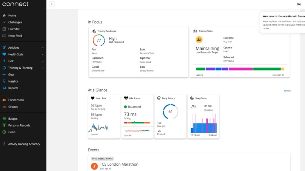 Garmin Connect web app 2024 update