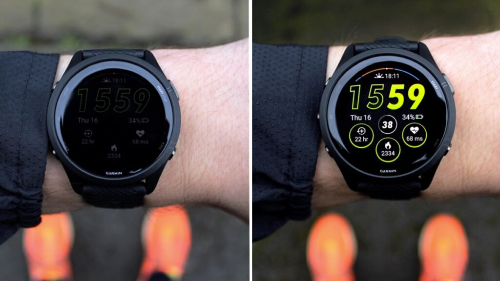 low brightness always on display comparison on forerunner 265