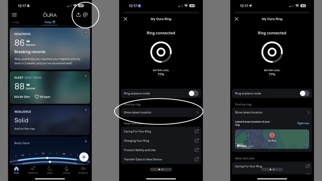find my ring oura app ios
