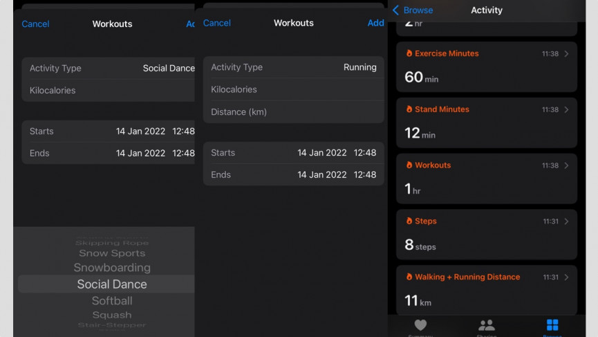 How to manually add a workout on the Apple Watch