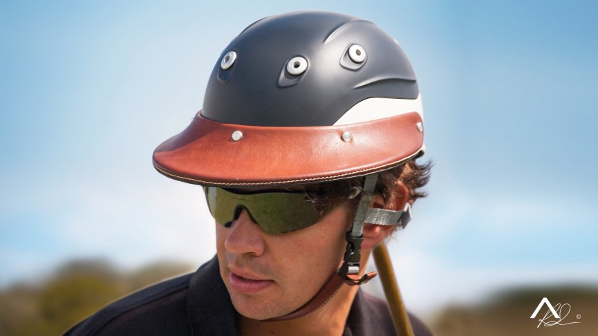 This smart polo helmet features a built-in crash sensor