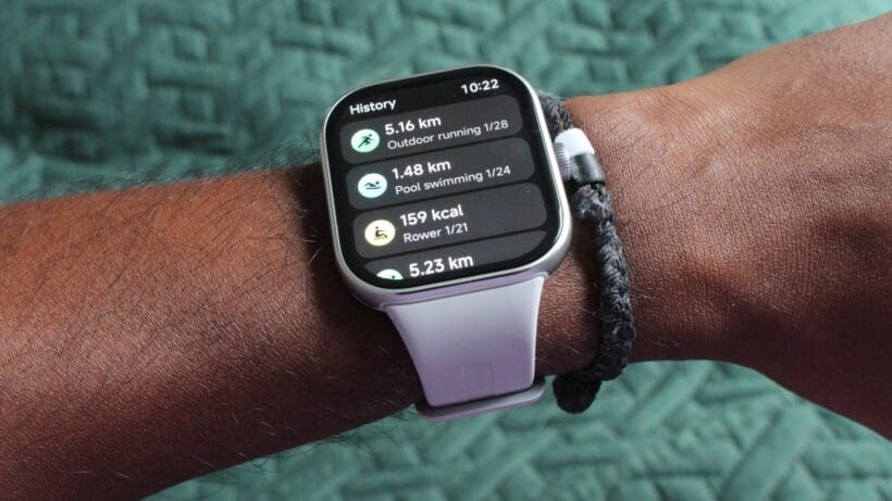 redmi watch 5 on wrist showing activity history