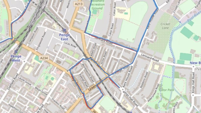 GPS compared: Garmin Instinct 3 (blue) and Garmin Forerunner 965 (red)