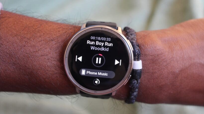 smartwatch showing music playback