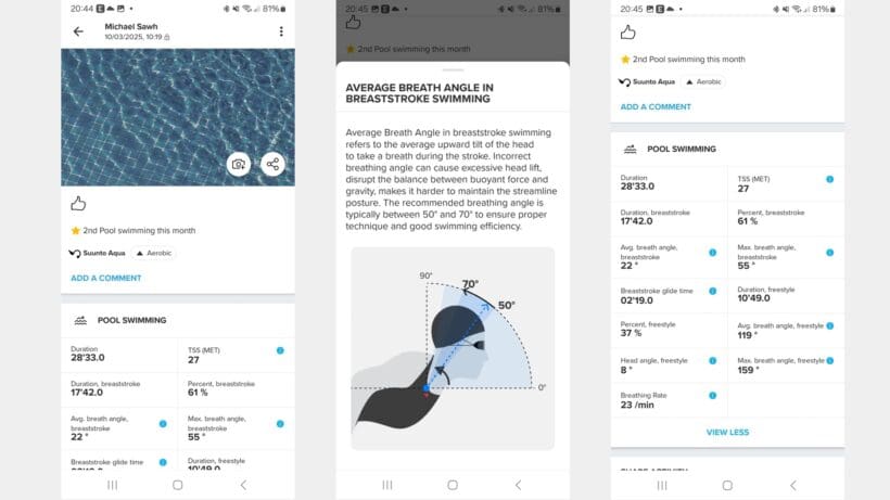 Suunto Aqua swim tracking data