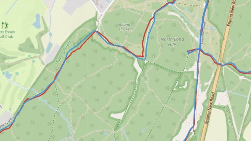 GPS compared: Garmin (blue) and Active 2 (red)