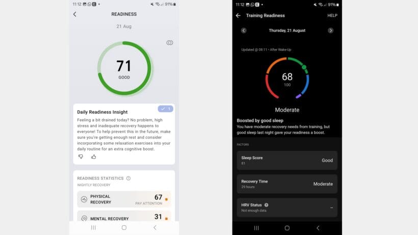 readiness score comparison amazfit and garmin