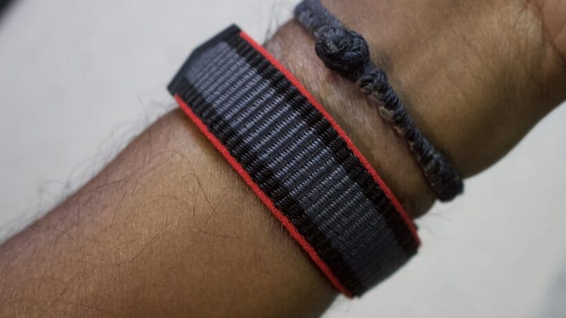 knitted fabric smartwatch band on wrist